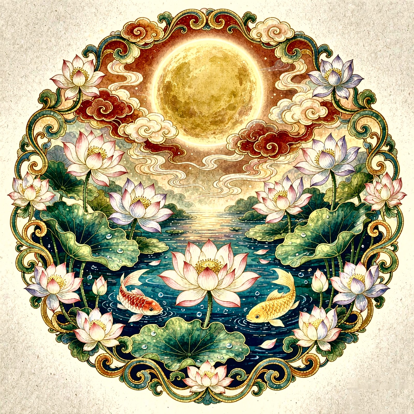 圆满 · 并蒂莲开,锦鲤映月——愿你动,愿你和,愿你平